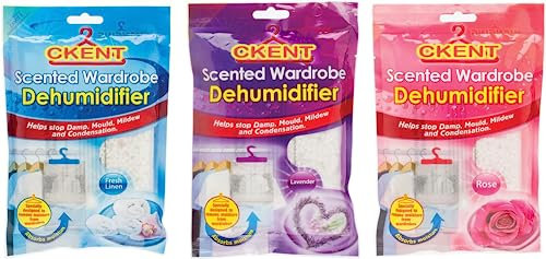 2 X Set of 3 Scented Hanging Wardrobe Dehumidifiers Damp Mould Condensation Control (Rose,Lavender,Fresh Linen)