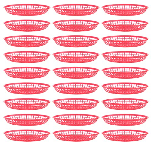 Hemoton Lot de 32 paniers de rangement en plastique pour nourriture rapide, parfaits pour les frites, les hamburgers, les sandwichs et plus (rouge)
