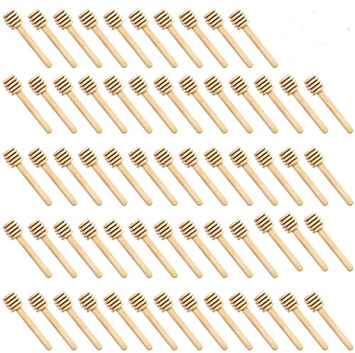 WEFOO 100 PCS Wooden Honey Dipper Sticks, 3 Inch Honey Sticks Mini Honeycomb Sticks, Mini Honey Dipper Honey Stirrers for Honey Jar Dispense Drizzle Honey and Wedding Party Favors Gift