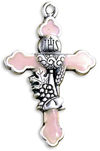 Albalù Bomboniere 12 Pezzi Ciondolo Croce Calice Comunione Accessori Bomboniere Bambino Rosa