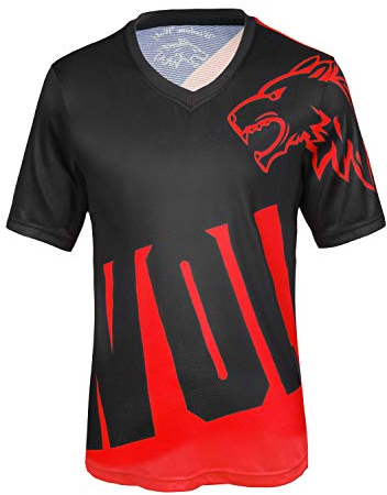 Wisdom Wolf Herren Kurzarm Shirt MTB Leicht Atmungsaktiv Sanft Sport Fitnessstudio Radtrikot S Schwarz / Rot-1