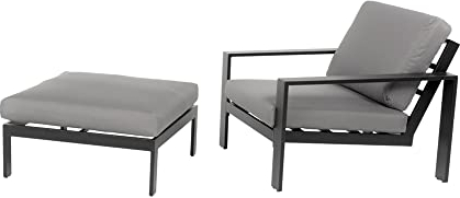 Home Deluxe - Gartenmöbel Set - Rio - Schwarz, Größe S - bestehend aus 1x Hocker, 1x Sessel - inkl. Kissen I Gartensitzgruppe Gartenlounge Balkonmöbel