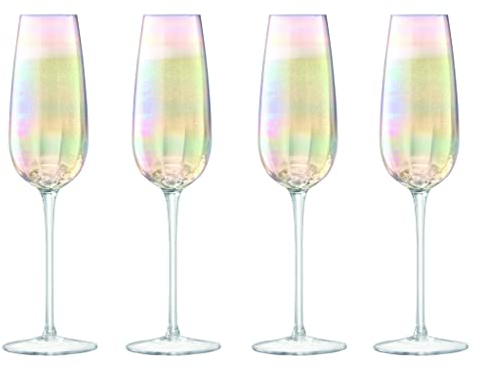 Sparkleware Set of 4 Lustre/Rainbow Glass Champagne/Prosecco Flutes Home Restaurant Party Glass Set - Dishwasher Safe
