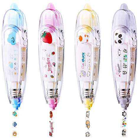 Ruban Correcteur Stylo MZSM 4 pièces Autocollant De Bande De Poussée Correction Décoratif De Bricolage Pour La Papeterie De Scrapbooking(Nuages, Panda, Canard, Fraise)…