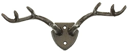 MACOSA SA05646 Wand-Haken Geweih Landhaus Antik Hirsch Metall 18cm dunkelrost Garderobenhaken vintage Kleiderhaken Handtuchhaken Metallhaken Dekohaken