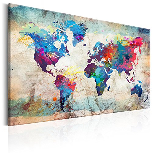 B&D XXL - Akustikbild Bilder Akustikschaum Hochleistungsschallabsorber Schallschutz Leinwand 1 tlg Wandbild Raumakustik Schalldämmung Weltkarte Kontinente Welt Karte k-A-0179-b-b