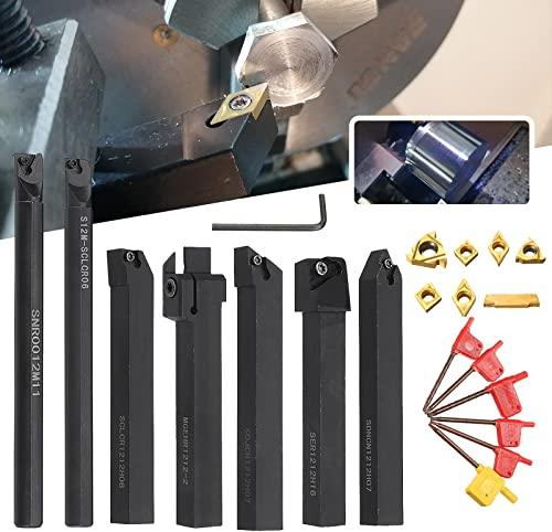 TZUTOGETHER 21-teiliges Drehwerkzeug für Drehmaschinen-Bohrstangen, Hartmetall-Dreheinsätze, Drehmaschinen-Gewindewerkzeug-Set, gute Zähigkeit, 12-mm-wendeschneidbares Drehmaschinen-Gewindewerkzeug-Se