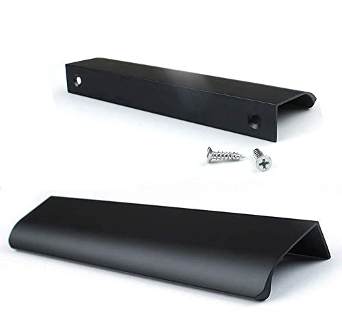 JOOJA 10 Stück Möbelgriffe im modernen Stil mit Fingerkanten, versteckte Griffe für Schrank, Küche, Schubladen, Griffe, Knöpfe (200 mm, schwarz)
