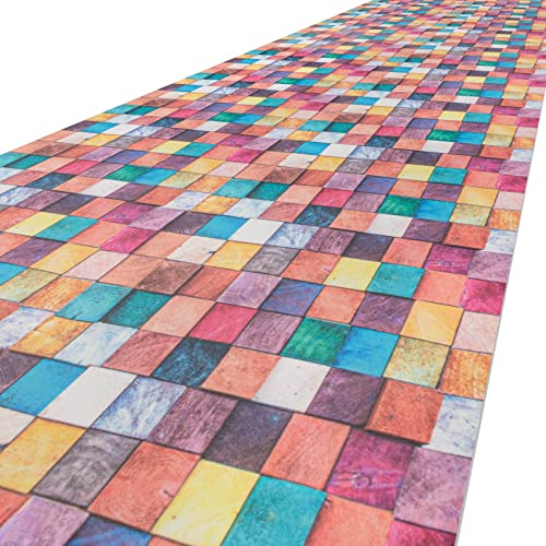 ANRO Küchenläufer Läufer Küchenteppich Flur Teppichläufer Polyester Abwaschbar Teppich Mosaik Bunt 200x51cm