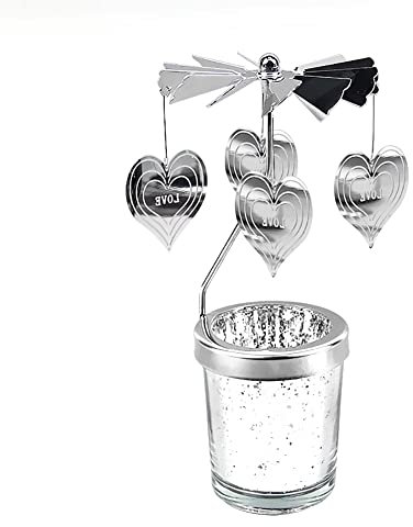 LIEBE Herzen Teelicht Karussell Windlicht Glas Teelichthalter Gold Teelichtglas Rotierender Kerzenhalter Eisen Metall Kerzenständer für Valentinstag Deko Hochzeit Dekoration Wohnzimmer Tischdeko