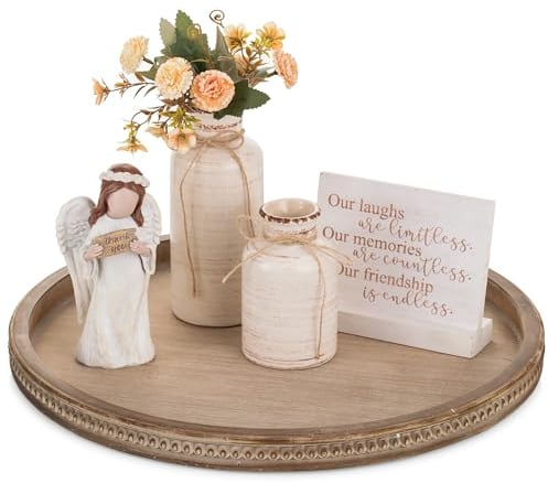 Hanobe Bandeja Decorativa Redonda Grande: Mesa de café de 45 cm, Bandeja de Cuentas Vintage Circular, bandejas de Madera Grandes, decoración rústica de Granja, Centro de Mesa otomano para Servir a