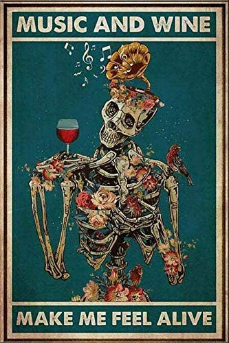 Love Music And Wine Vintage Blechschild aus Metall, Wanddruck, Poster, Plakette, Küche, Bar, Café, Kunstdekoration, 20,3 x 30,5 cm