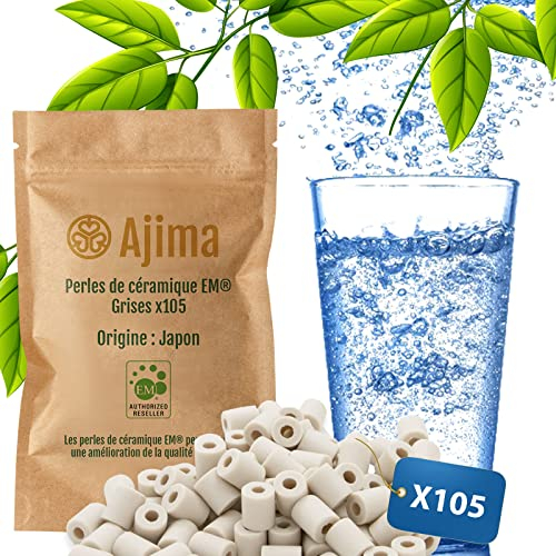 Ajima 105 Perles de Céramique Grises EM® Filtre à Eau Naturel pour Carafe Bouilloire Gourde Lave Linge Solution Filtrante Ecologique Anti Calcaire Purification Eau