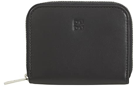 DUDU Geldbörse für Herren und Damen, kleine Tasche aus farbigem Leder mit Reißverschluss, Kartenhaltertaschen, kompakte Brieftasche Schwarz Rose