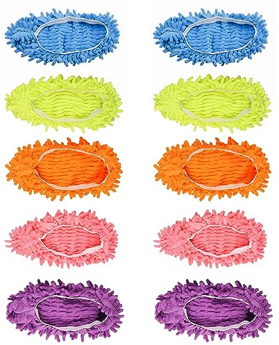 MEISH 10 Pieces Mop Slippers Floor Cleaning Slippers Chenille Fibre Washable Dust Mop Slippers for Home Cleaning