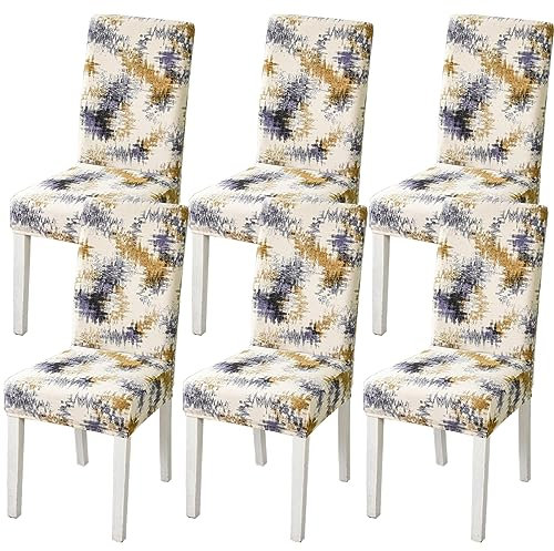 HZDHCLH Stuhlhussen-Set, dehnbar, modern, für Esszimmer, Küche, Hochzeit, Party, waschbar, Stuhlschoner (Impression, 6 Stück)