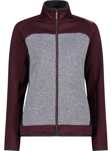 CMP W Jacket Stretch Performance Colorblock-Grau-Rot - Leichte atmungsaktive Damen Fleecejacke, Größe 44 - Farbe Burgund