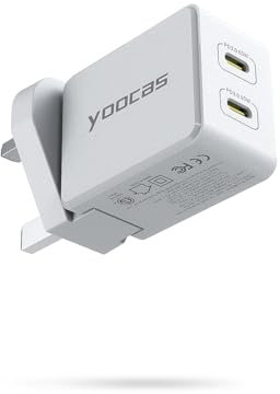 Yoocas USB C PD Charger 65W, 2-Port Super Fast USB C Charger, GaN Power Adapter For MacBook Pro/Air, iPad Pro,iPhone,Android,DellXPS,HP,Lenovo,Galaxy, Switch,Surface,steam Deck and 1000+ More.