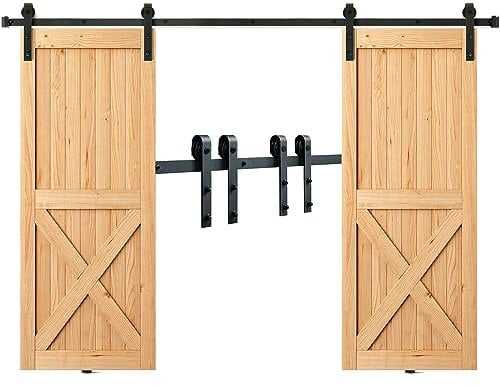 VEVOR Kit de Herrajes para Puertas Corredizas de Granero Riel para Puerta Corrediza de 244 cm para Puertas Dobles Ancho 1,12-1,32 m Espesor 32-45 mm Carga de 150 kg Polea Silenciosa Forma J para Hogar