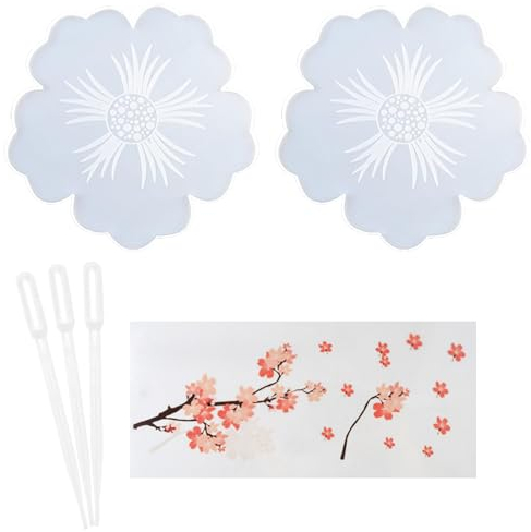 CLKE Moule Resine Epoxy, Moule Resine Epoxy Plateau Fleur,Moule à Dessous de Verre en Résine,Moule Fleur Resine Epoxy pour DIY de Dessous de Verre,Coupes de Fruits,Tapis de Bol
