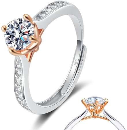 HEEYA Rose Gold Rings - Adjustable Promise Engagement Rings, Sterling Silver Eternity Bridal Wedding Band Rings for Women, Cubic Zirconia Rings Women Thumb Ring Anniversary Jewellery Gifts for Her