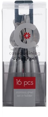 Flamefield 16-Piece Grey Cutlery Set - Sophisticated Design, Durable Stainless Steel with Space-Saving Holder, Versatile for Camping and Elegant Dining, Perfect for Modern and Traditional Tables