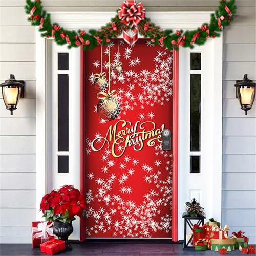 Chickwin Decorazione Copriporta di Natale Oro Copertura della Porta Copri Porta del Babbo Natale Appendere Banner Natale Sfondo Fotografico Festa di Natale, 90x200cm (Stella Rossa)