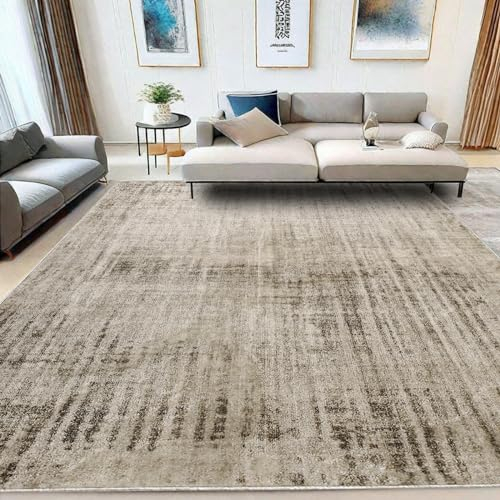Tinyboy-hbq Moderner Abstrakter Teppich Kaschmirimitat im Europäischen Stil Kurzflor Teppich Dekorativ für Wohnzimmer (Abstraktes Beige Grau/Hellbraun, 200 x 300 cm)