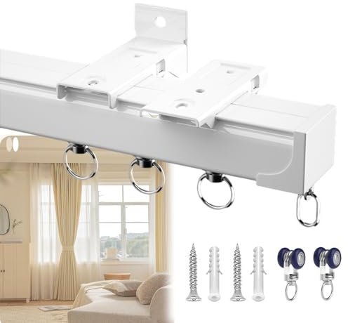 Gardinenschiene Aluminium Deckenschiene,Schiene Für Decken- Oder Wandmontage，Mit Leiser Rolle Schwerlast Vorhangschienen, Für Fenster, Dusch-Gardinenstange, Schiebevorhang Führungsschiene ( Color : Wh