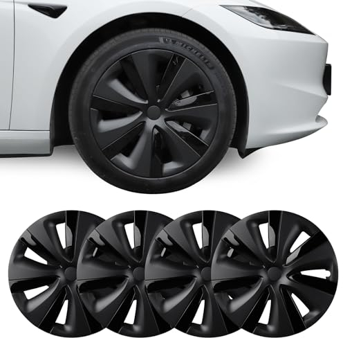 BASENOR 2024 2025 Radabdeckung 18 Zoll für Tesla Model 3 Aero Radkappen-Set OEM ABS Felgenschutzabdeckung Ersatz Matte Black Model 3 Zubehör Highland (Set aus 4 Stück)