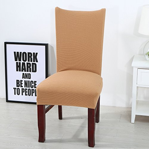 Stuhlhussen 2er Set Hellbraun Stretch Stuhlbezug,Abnehmbare Waschbar Stuhlhussen Schwingstühle, Hussen Für Stühle,Spandex Stuhlbezüge ​Für Hotel, Küche