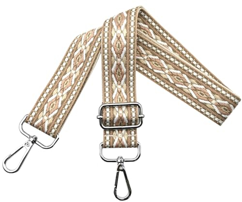 Verstellbarer Schultergurt für Taschen Damen Tragegurt, Taschengurte zum Wechseln, Taschengurt Breit 3.8cm mit Silber Karabiner, Schulterriemen für Schultertasche Handtaschen, Weiß Khaki, N3