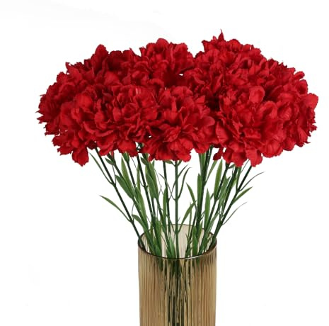 INSUNSIX Rote Nelken, künstliche Blumen, 15 Stück, Nelken, Seidenblumen, 54 cm, künstliche Blumen für Hochzeit, Zuhause, Tischdekoration, Blumenarrangements (rot)