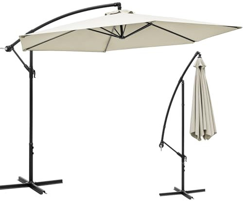 Vivo Technologies 3m Cantilever Garden Parasol, Banana Patio Umbrella Freestanding Parasol Hanging Parasol with Crank Handle and Tilt for Outdoor Garden and Patio Sun Shade Cream
