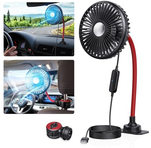 Byjogger Ventilatori auto ventola di raffreddamento auto con 3 velocità, Ventola di auto elettriche per sedile posteriore, Ventola del veicolo da sedile rotabile a 360 °