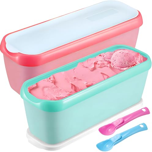 Juego de 2 Recipientes para Helados, Recipientes para Helado de 1,5 litros para Helado Casero, con 2 Bolas de Helado, Recipientes para Helado Reutilizables para Accesorios de Cocina