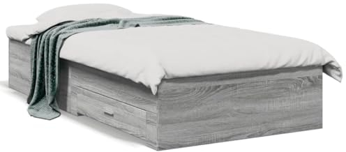 Rantry Bett mit Schubladen Stauraumbett Bettgestell Holzbett Bett Einzelbett Doppelbett Bettrahmen mit Lattenrost Jugendbett Schubladenbett Schlafzimmer Grau Sonoma 90x190 cm Holzwerkstoff