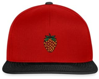 Spreadshirt Erdbeere Stickerei Snapback Cap, One Size, Rot/Schwarz
