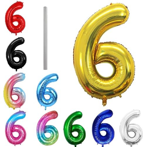 Geburtstag zahlen Luftballon 6 jahre-Gold XXL Jumbo Folienballon 40 Zoll – 101 cm Luftballons 6 Geburtstag Junge Mädchen Babyparty Geburtstagsdeko Jubiläumsparty Dekoration