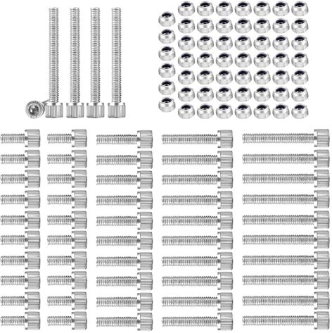 LWLWA Vis M5 55 Pièces, Vis Inox, avec Écrou Jeu de Vis 55/40/30/20/10 MM, Conception Tête Hexagonale, pour Réparation D'équipements Maison, Bureau, Meubles