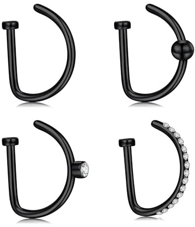 AVYRING Faux anneaux de nez en acier inoxydable 18 g pour septum, bijoux de piercing de nez non percés, Acier inoxydable