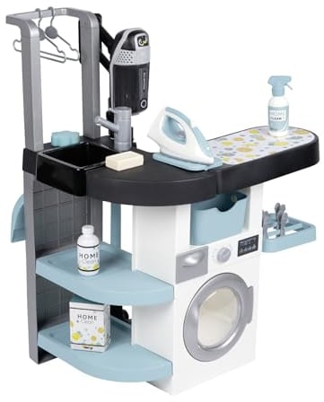 Smoby -Rowenta Wash & Clean Buanderie - Jouet d'Imitation Ménage - Aspirateur et Machine à Laver - Fonctions électroniques - 17 Accessoires - A Partir de 3 Ans - Fabrication Française
