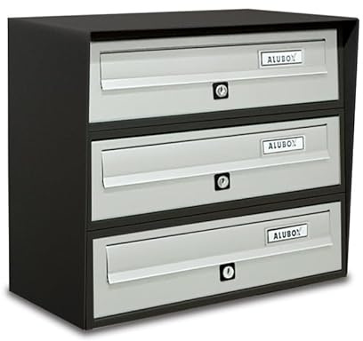 ALUBOX SLIM Cassette Postali Condominiali 3 Posti 37,8X39X30 Cm In Lamiera Zincata E Alluminio Cassetta Postale Da Esterno Condominiale Con Sistema Anti Prelievo (ANTRACITE ARGENTO)