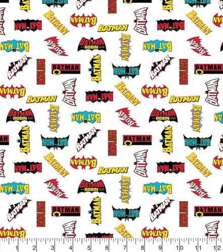 DC Batman Stoff Meterware (100% Baumwolle, echter Lizenzstoff, 9 verschiedene Designs) (Batman-Stoff - Logo Geschichte)