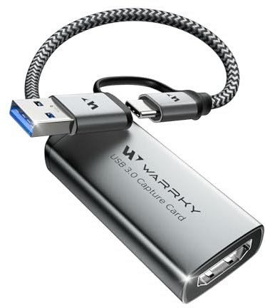 WARRKY Videoaufnahmekarte, USB 3.0 HDMI auf USB C 1080P 60FPS Audio Capture Card, für Gaming Live Streaming Video Recorder, Nylonkabel & Aluminiumgehäuse, kompatibel mit Windows/MacOS/Switch/OBS
