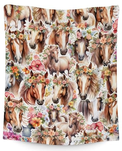 Pferdedecke – weich, flauschig und warm – 101,6 x 127,7 cm, kleine Decke für Couch, Sofa – bunte, niedliche Decke, Geschenk für Mädchen, Jungen