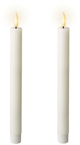 Lumineo LED Kerzen mit Timerfunktion 24cm Wachs - 2er Set Echtwachskerzen batteriebetrieben - flackernde Flamme Effekt - Wachskerzen Stabkerzen Rustik Weiß Warmweiß