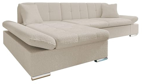 Mirjan24 Ecksofa Malwi Premium mit Regulierbare Armlehnen L-Form Sofa vom Hersteller Eckcouch mit Schlaffunktion + Bettkasten Couch Wohnlandschaft (Boucle Baloo 2074, Seite: Links)