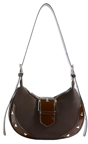 JUCHRZEY Umhängetasche for Damen mit Nieten-Umhängetasche, PU-Lederhandtasche for die Arbeit (Kaffee)