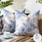 Aisybaklyn Kissenbezug 45X45 2 Stück Zierkissen Leinen Blaue Weiße Blume Dekokissen Vintage Dekorativ Kissenhüllen Chinoiserie Outdoor Kissen für Couch Bett Sofa Stuhl Auto Dekor